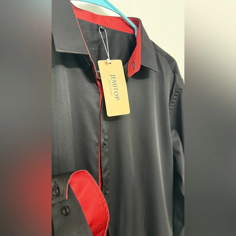 Jemitop Men's Black Shirt Jacket with Red Trim Size M - Picture 4 of 9